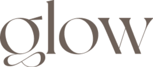 Logo with the word 'glow' in a stylized font on a white background